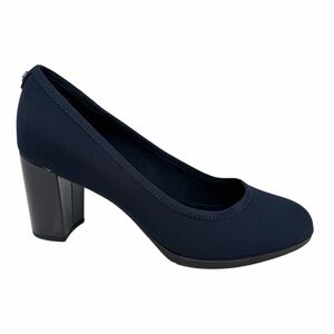 Anne Klein Women's Castana Round Toe Block Heel Pumps Navy Fabric Size 7.5M